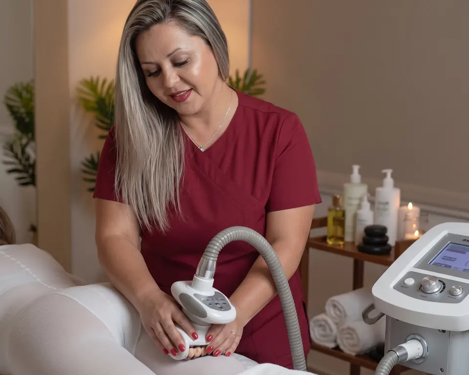 Profissional aplicando a endermoterapia em uma cliente