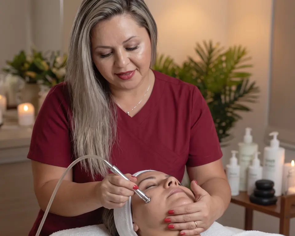 Profissional aplicando o peeling de diamante em uma cliente